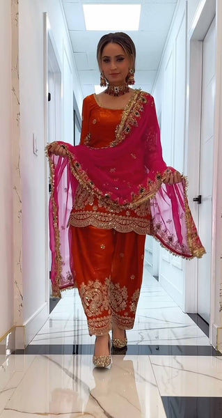 Exquisite Embroidery Fandy Crushi Silk Farshi Salwar Suit Set