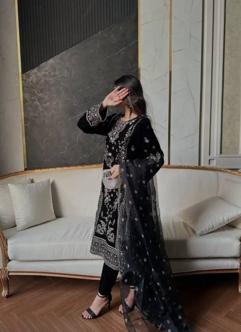 Elegant Korean Satin Silk Salwar Suit Set