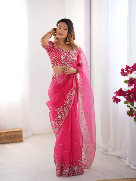 Exquisite Heavy Organza Silk Saree with Sequin Embroidery