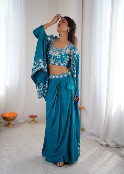 Indo-Western French Crepe Dhoti Set with Sequined Shrug