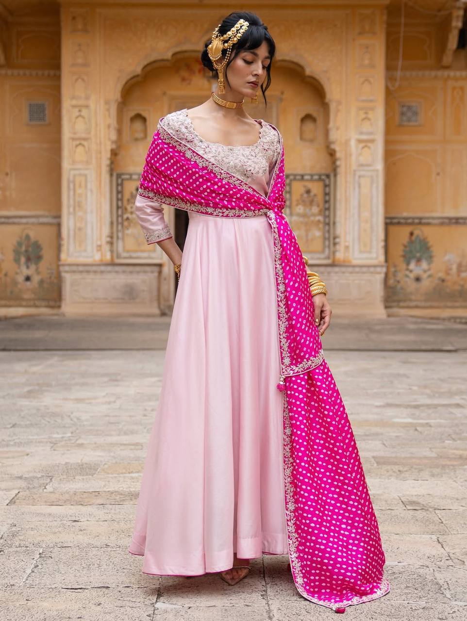 Exquisite Crepe Silk Embroidered Gown Set