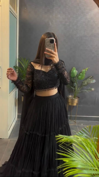 Exquisite Ruffle Style Faux Georgette Lehenga Choli Set