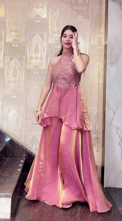 Exquisite Fandy Silk Handcrafted Sharara Set