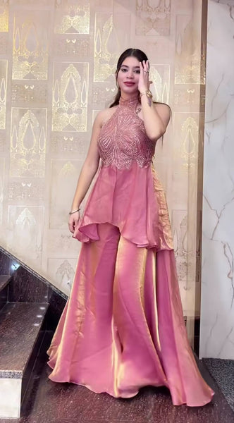 Exquisite Fandy Silk Handcrafted Sharara Set
