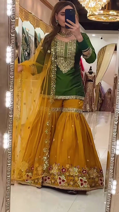 Exquisite Faux Georgette Embroidered Sharara Set