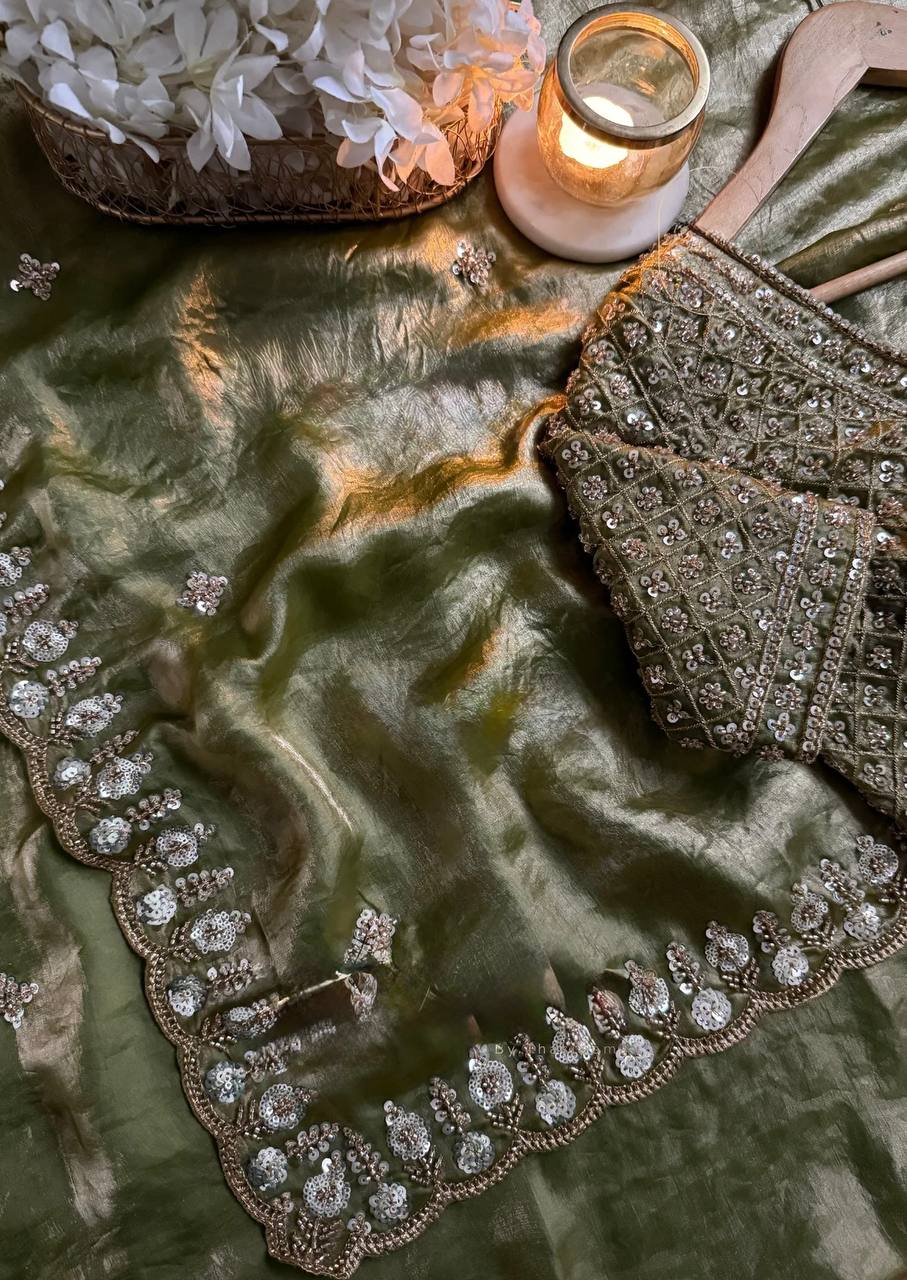 Exquisite Fendy Silk Saree with Heavy Beadwork
