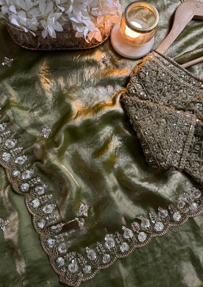 Exquisite Fendy Silk Saree with Heavy Beadwork