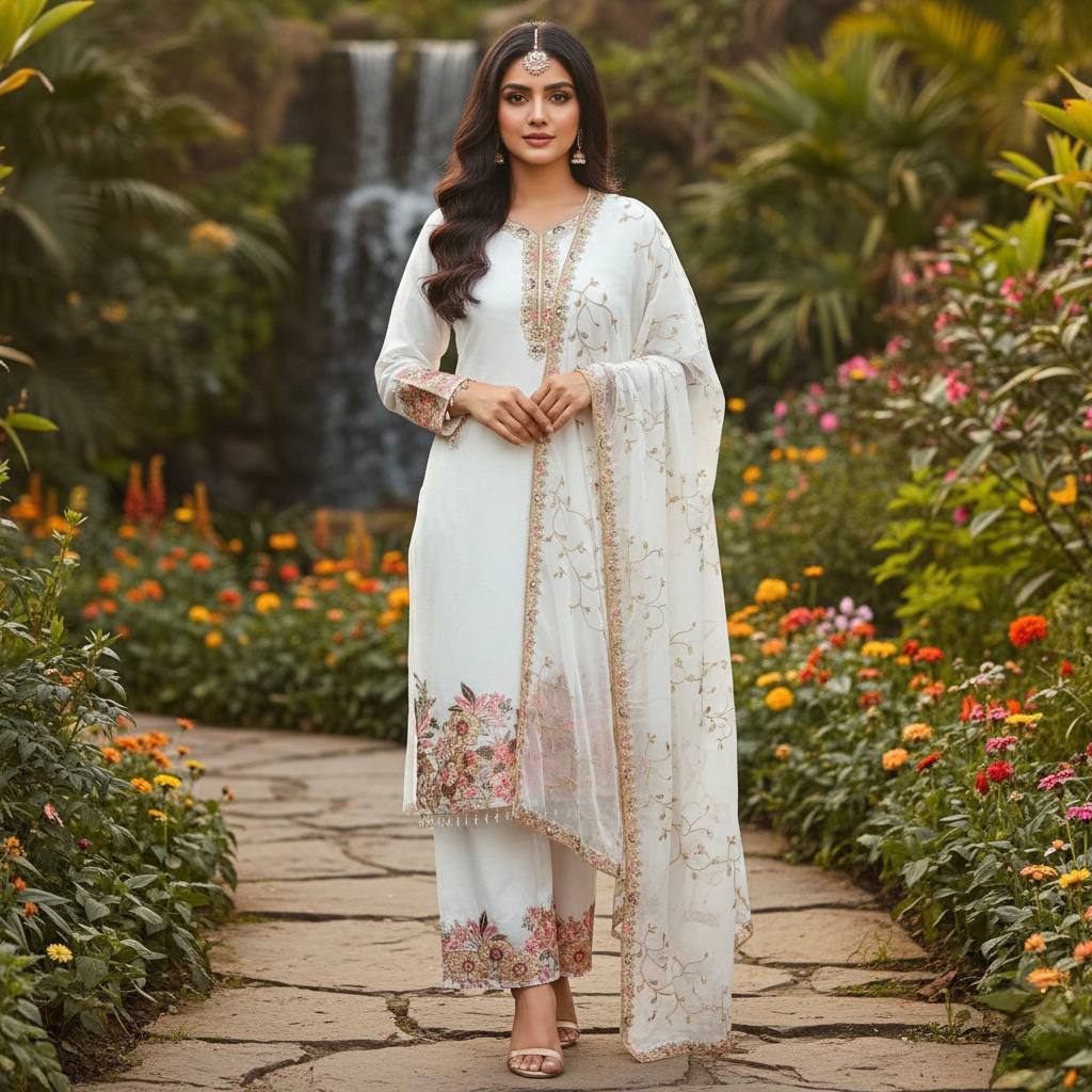 Exquisite Faux Georgette Embroidered Palazzo Set