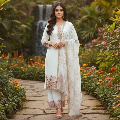 Exquisite Faux Georgette Embroidered Palazzo Set