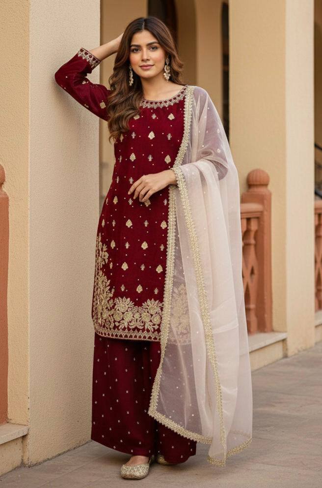 Exquisite GMY Silk Salwar Suit with Handcrafted Details
