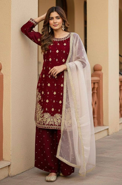 Exquisite GMY Silk Salwar Suit with Handcrafted Details