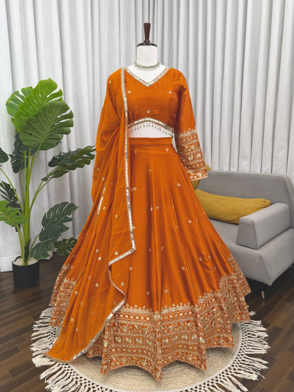Exquisite Japan Satin Lehenga Choli with Sequence Embroidery