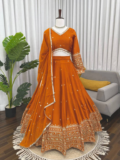 Exquisite Japan Satin Lehenga Choli with Sequence Embroidery
