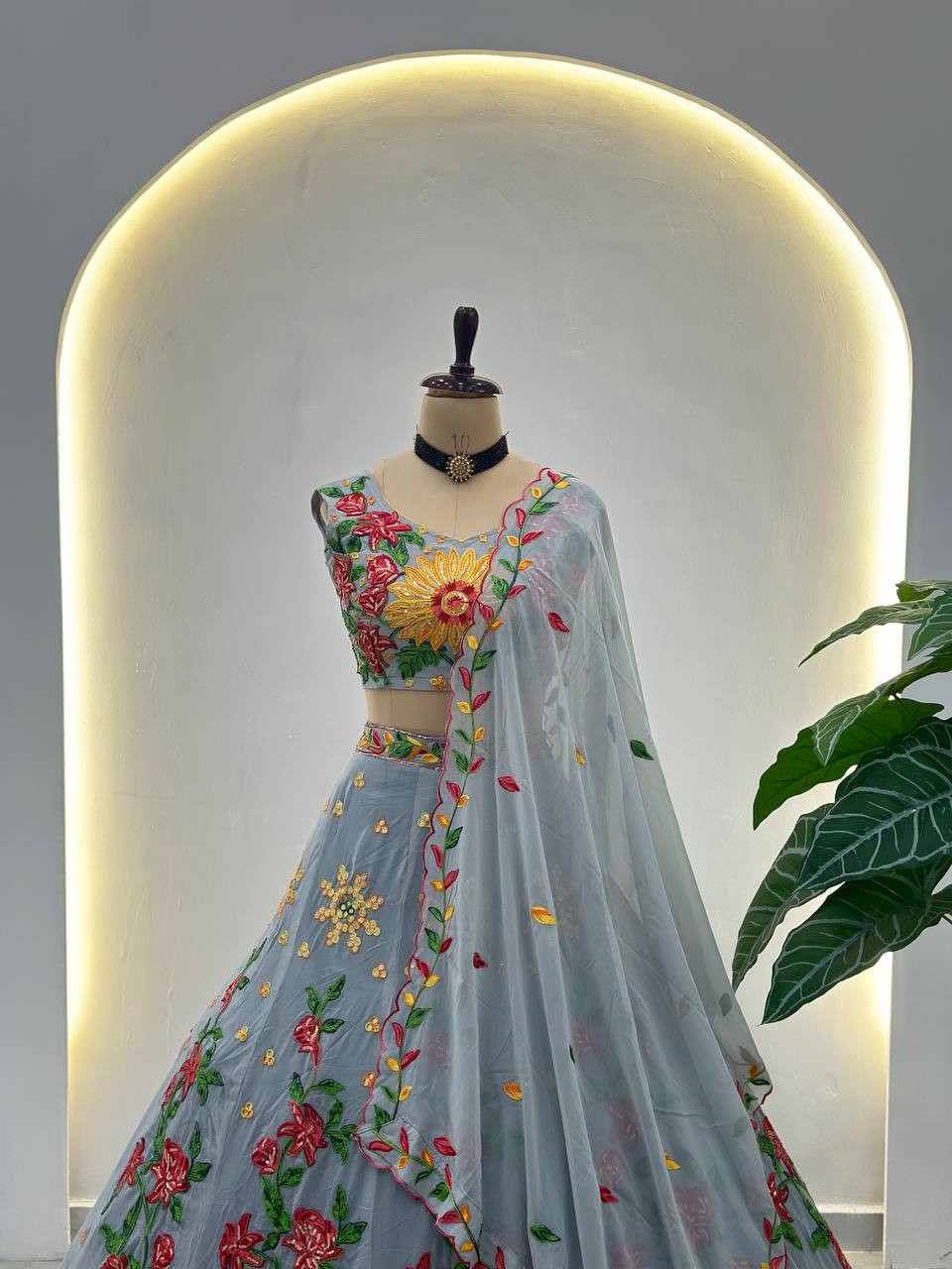 Exquisite Faux Georgette Lehenga Choli with Sequin Thread Embroidery