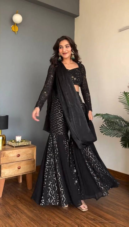 Designer Faux Georgette Sharara Set Heavy Sequence Thread Work