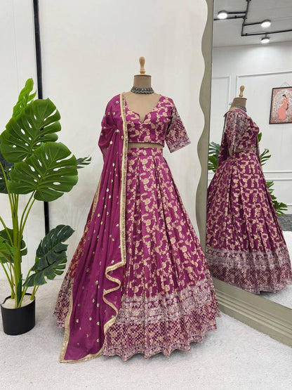 Premium Jacquard Semi-Stitched Lehenga Choli with Sequence Embroidery