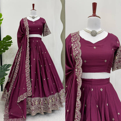Exquisite Chinon Silk Lehenga Choli with Sequinned Threadwork