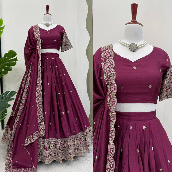 Exquisite Chinon Silk Lehenga Choli with Sequinned Threadwork