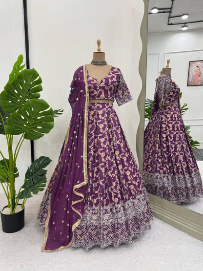 Premium Jacquard Semi-Stitched Lehenga Choli with Sequence Work Faux Georgette Dupatta