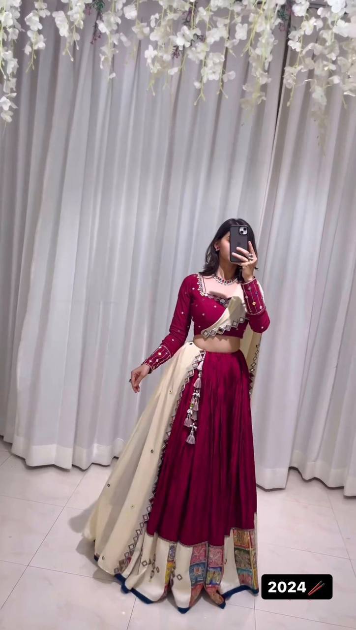 Premium Rayon Digital Print Lehenga Choli with Real Mirror Work