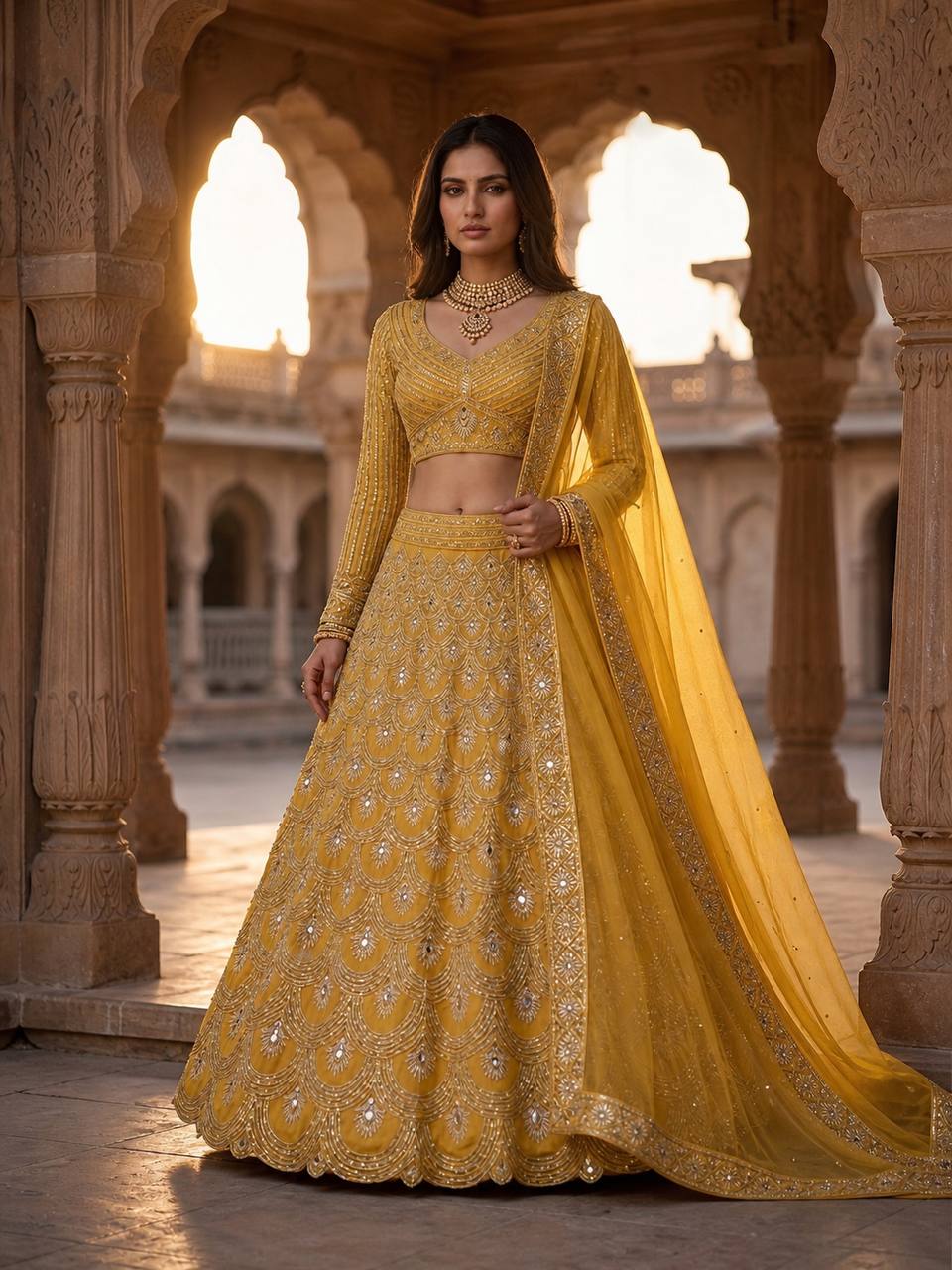 Exquisite Faux Georgette Lehenga Choli with Real Mirror Sequins Work