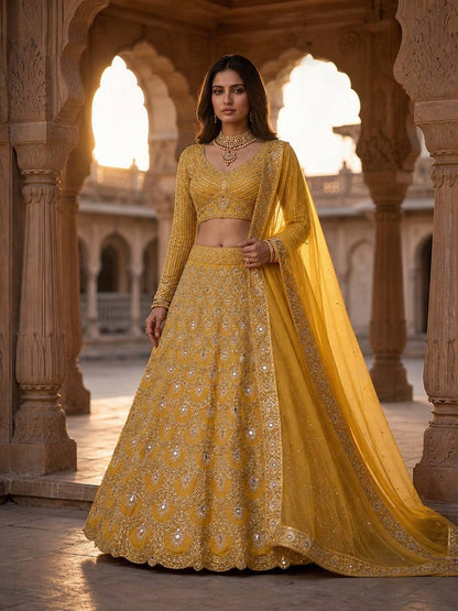 Exquisite Faux Georgette Lehenga Choli with Real Mirror Sequins Work