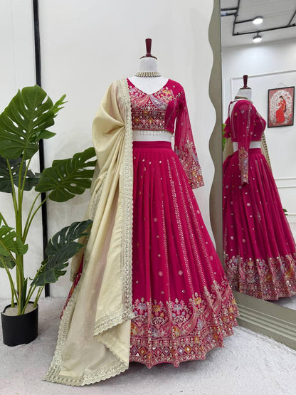Premium Faux Georgette Lehenga Choli Set with Intricate Embroidery