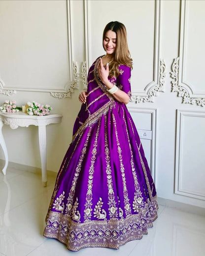 Elegant Vichitra Silk Lehenga Choli with Sequence Embroidery