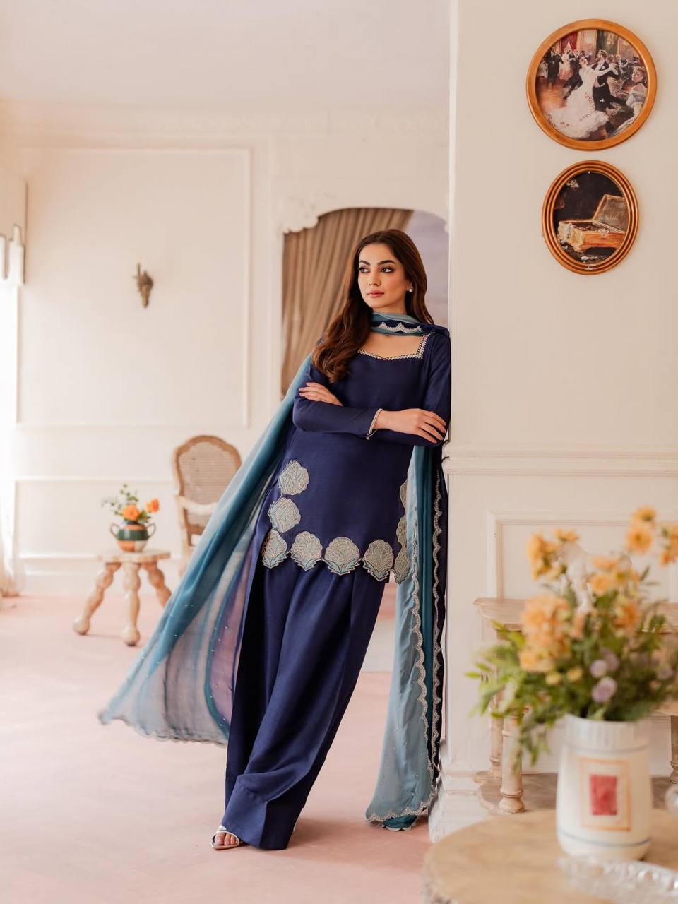 Heavy Crepe Silk Embroidered Farshi Salwar Suit Set