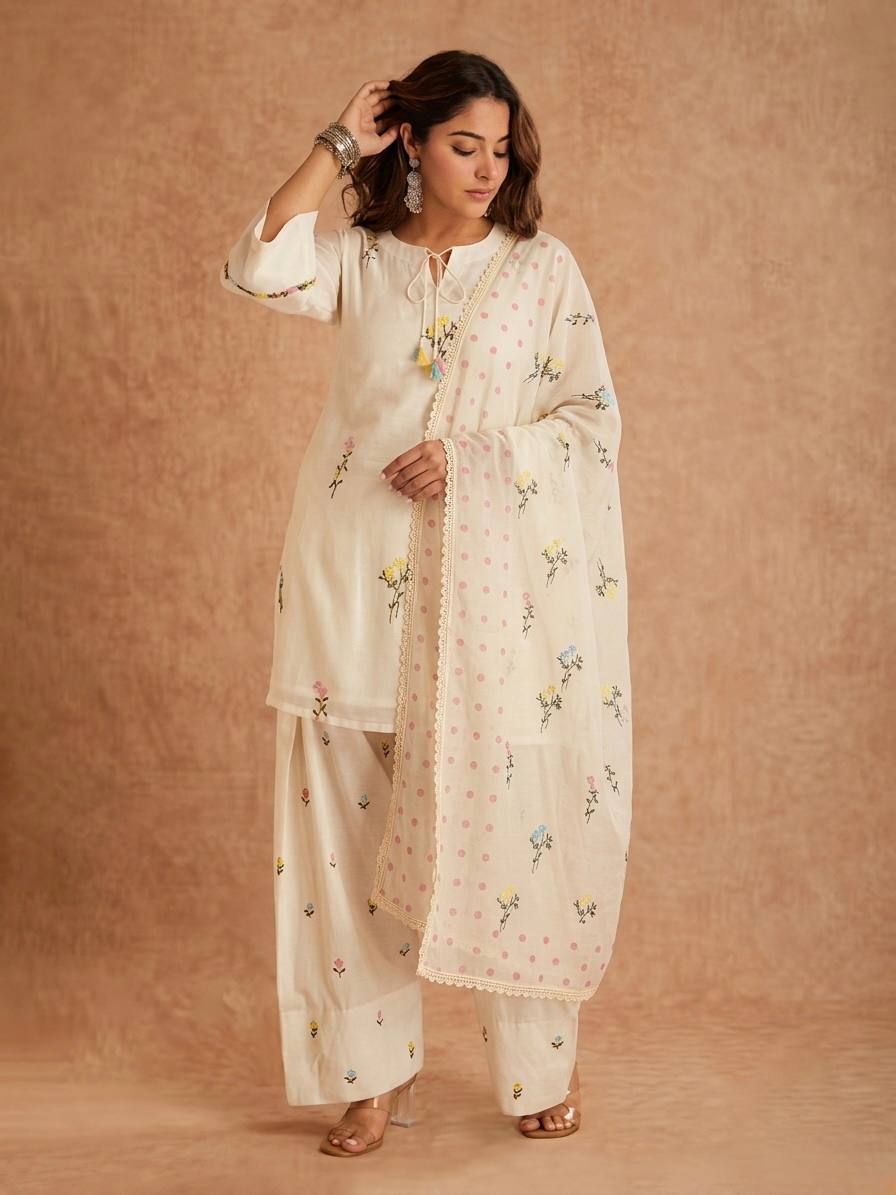 Exquisite Cotton Silk Multi-Needle Embroidered Farshi Salwar Suit
