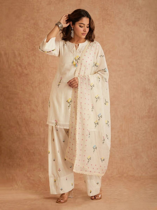 Exquisite Cotton Silk Multi-Needle Embroidered Farshi Salwar Suit