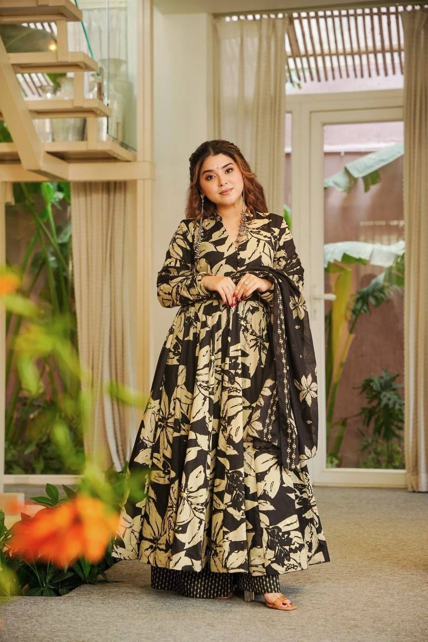 Digital Printed Muslin Cotton Anarkali Suit Set