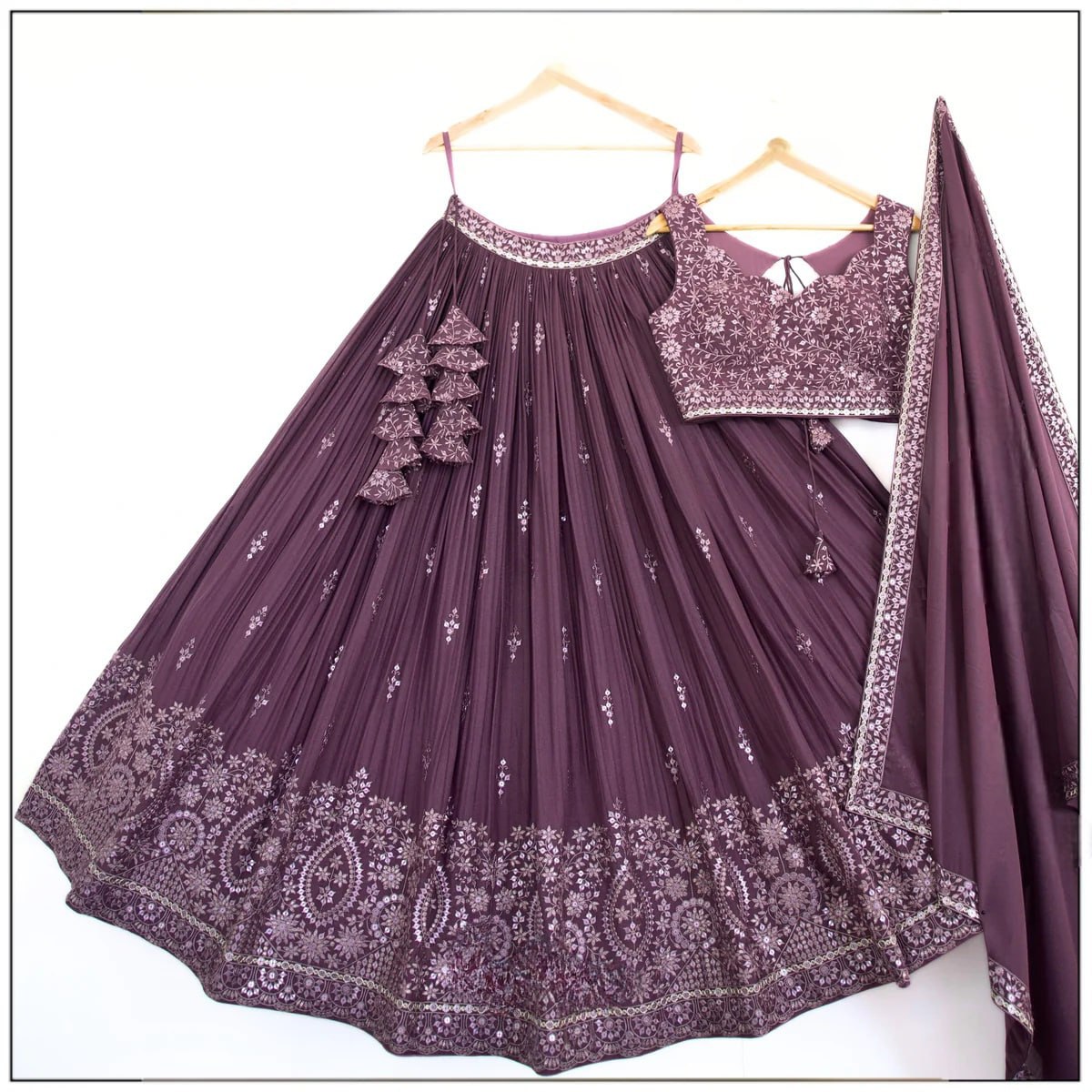Premium Star Faux Georgette Lehenga Choli Set with Heavy Sequins Thread Embroidery
