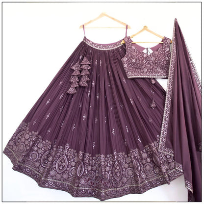Premium Star Faux Georgette Lehenga Choli Set with Heavy Sequins Thread Embroidery