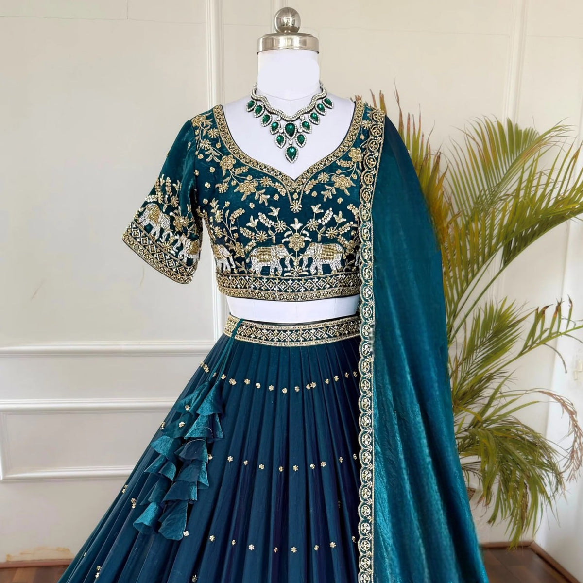 Premium Vichitra Silk Semi-Stitched Lehenga Choli with Heavy Sequin Thread Embroidery