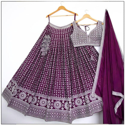 Premium Faux Georgette Lehenga Choli Set with Heavy Sequins Thread Embroidery
