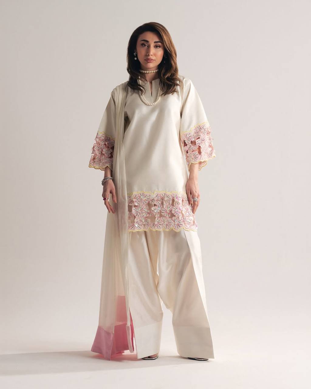 Premium Hand-Embellished Crepe Silk Farshi Suit Set