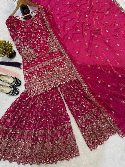 Premium Fandy Crushi Silk Sharara Suit Set