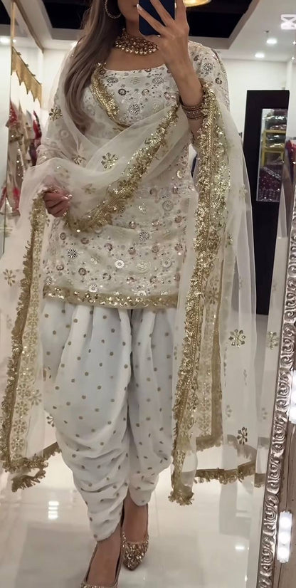 Elegant Blooming Faux Georgette Dhoti Salwar Suit Set