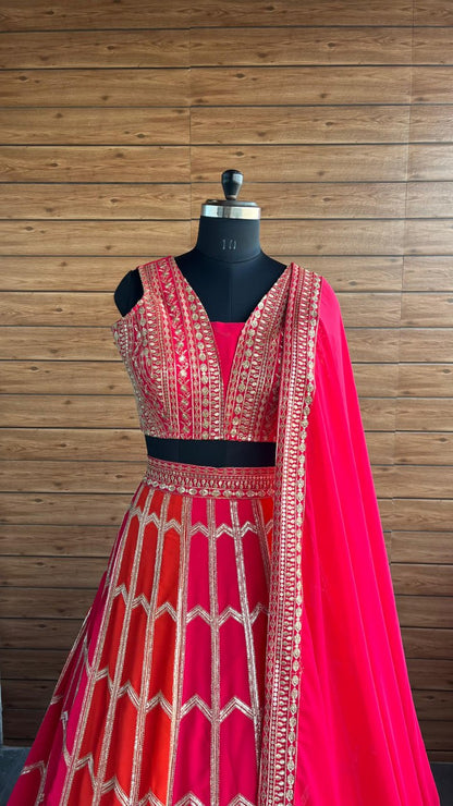 Premium Faux Georgette Embroidered Lehenga Choli Set
