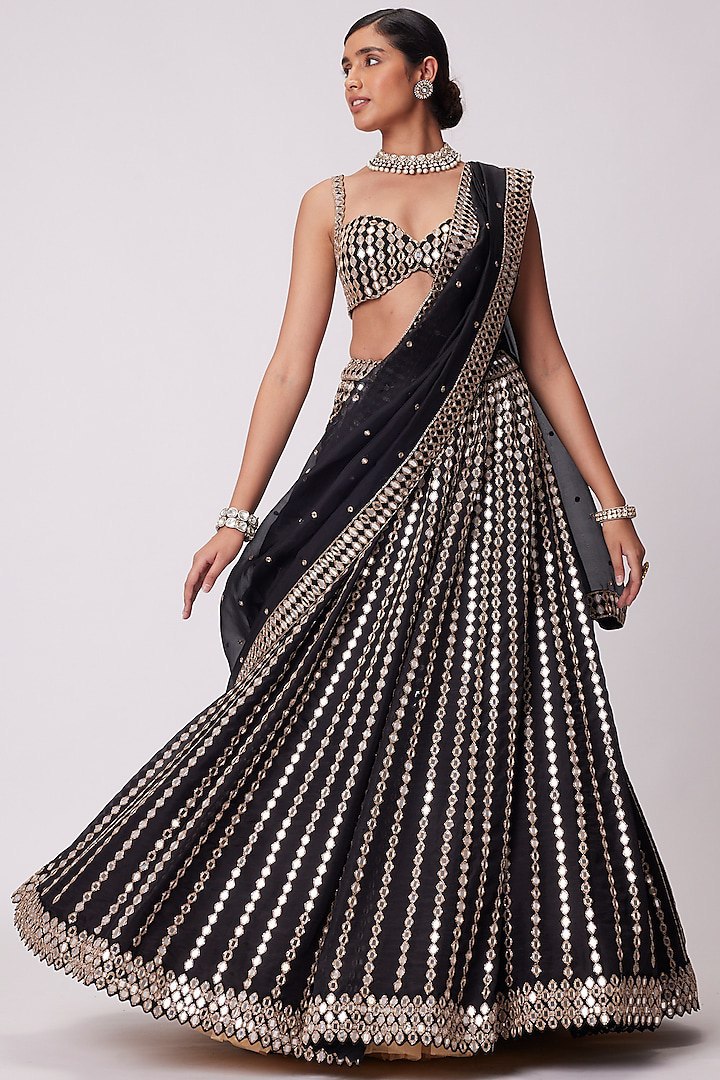 Premium Organza Silk Lehenga Choli with Paper Mirror Zari Embroidery