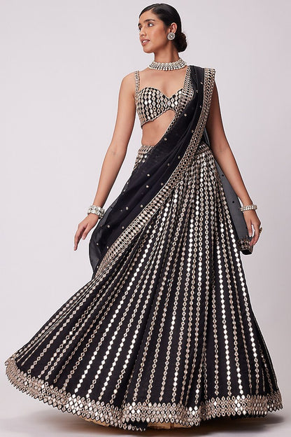 Premium Organza Silk Lehenga Choli with Paper Mirror Zari Embroidery