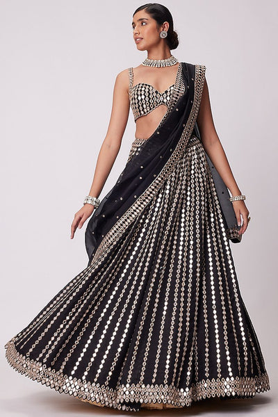 Premium Organza Silk Lehenga Choli with Paper Mirror Zari Embroidery