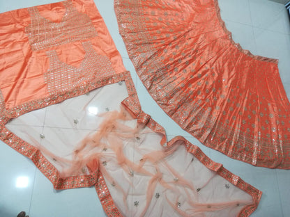 Premium Devsena Silk Orange Lehenga Choli Set