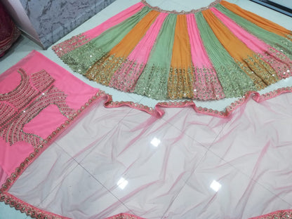 Exquisite Multi-Color Georgette Lehenga Choli with Heavy Sequence Embroidery