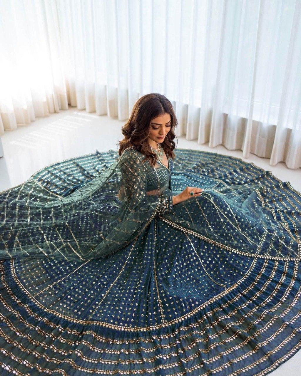 Exquisite Bottle blue Sequence Work Lehenga Set
