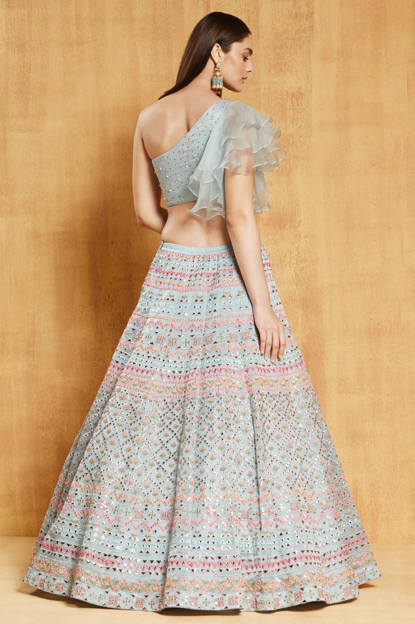 Light Green Organza Silk Lehenga Choli Set