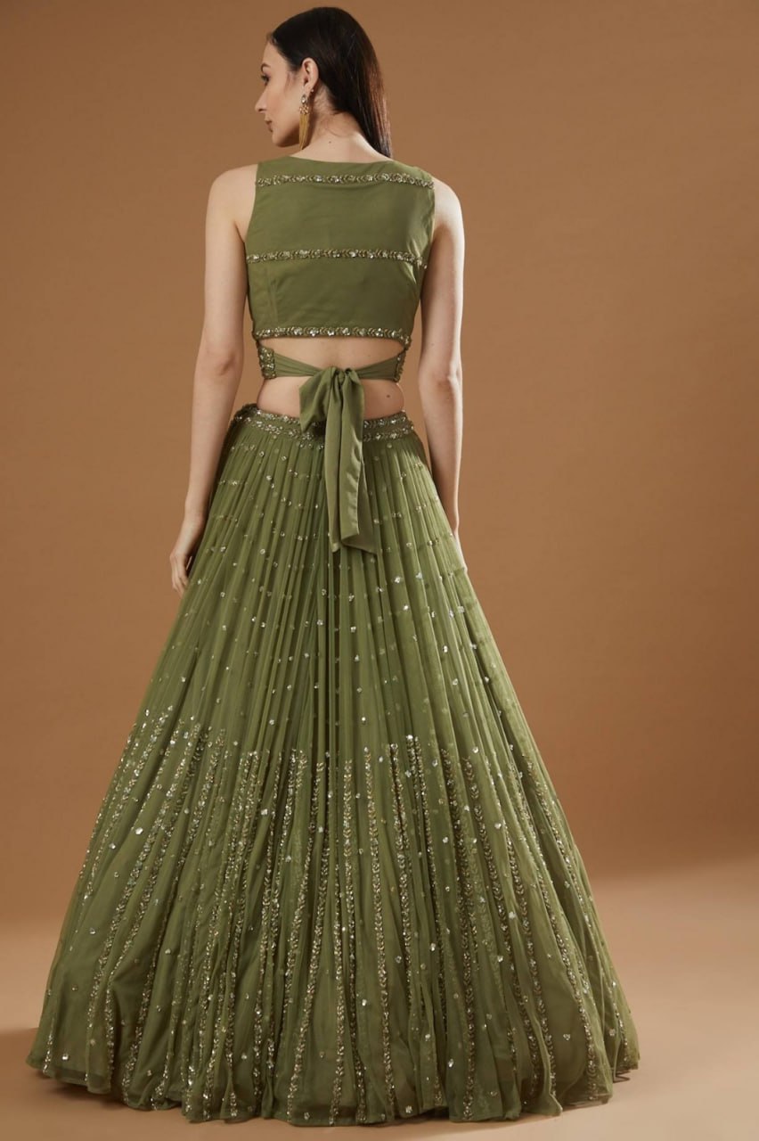 Georgette Sequin Jari Embroidered Lehenga Choli Set