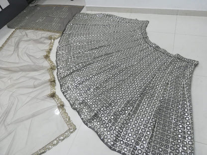 Exquisite Fox Georgette Mirror-Work Lehenga Set