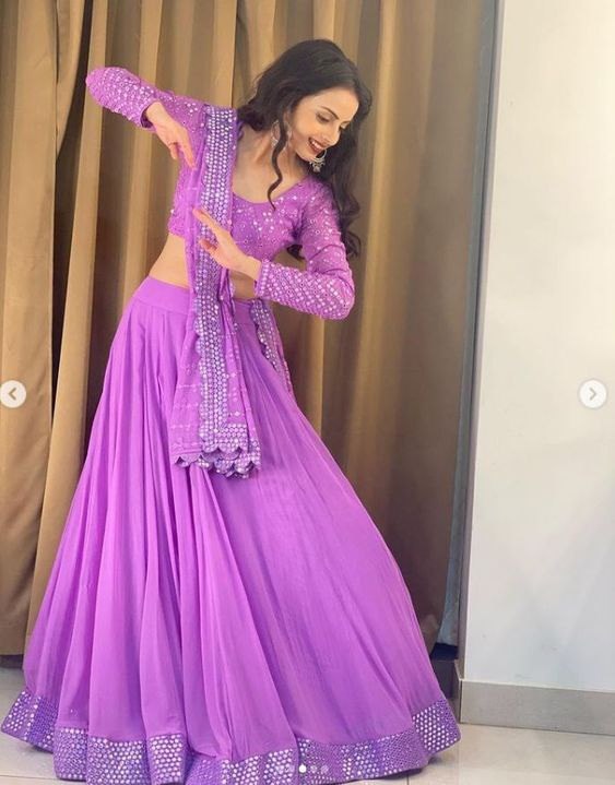 Lavender Faux Georgette Sequin Embroidery Lehenga Choli Set
